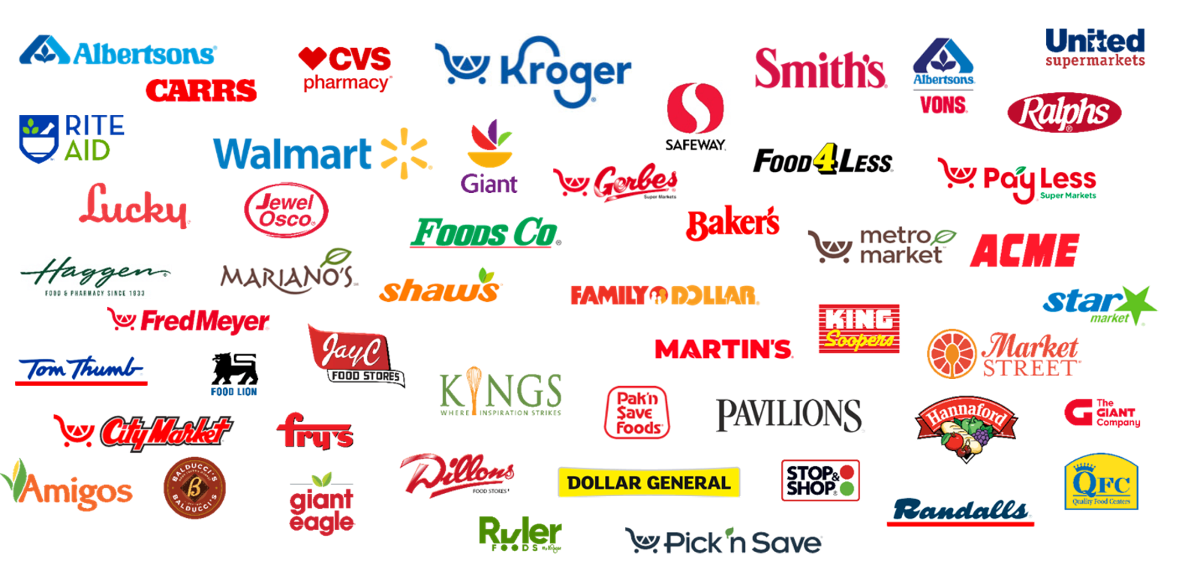 Partner network including CVS, Kroger, Walmart, and other major retailers